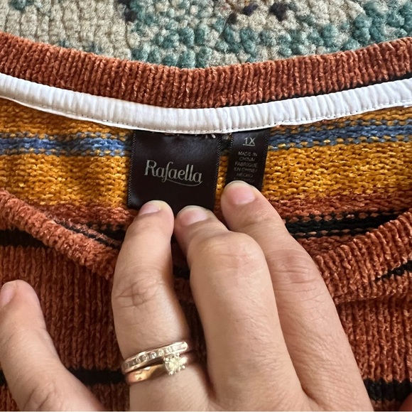Rafaella  Women's Striped Sweater, Brown/Mustard Color, Long Sleeve Size 1X - Picture 4 of 7